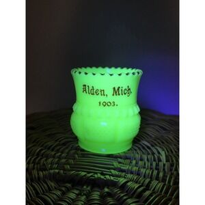 Alden Michigan Advertising Souvenir Custard Glass Toothpick Holder 1903